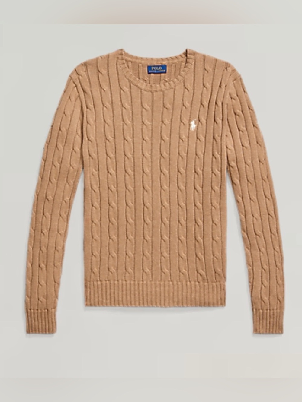 Polo by Ralph Lauren Cable Knit Cotton Crew Neck Sweater Camel Size Medium
